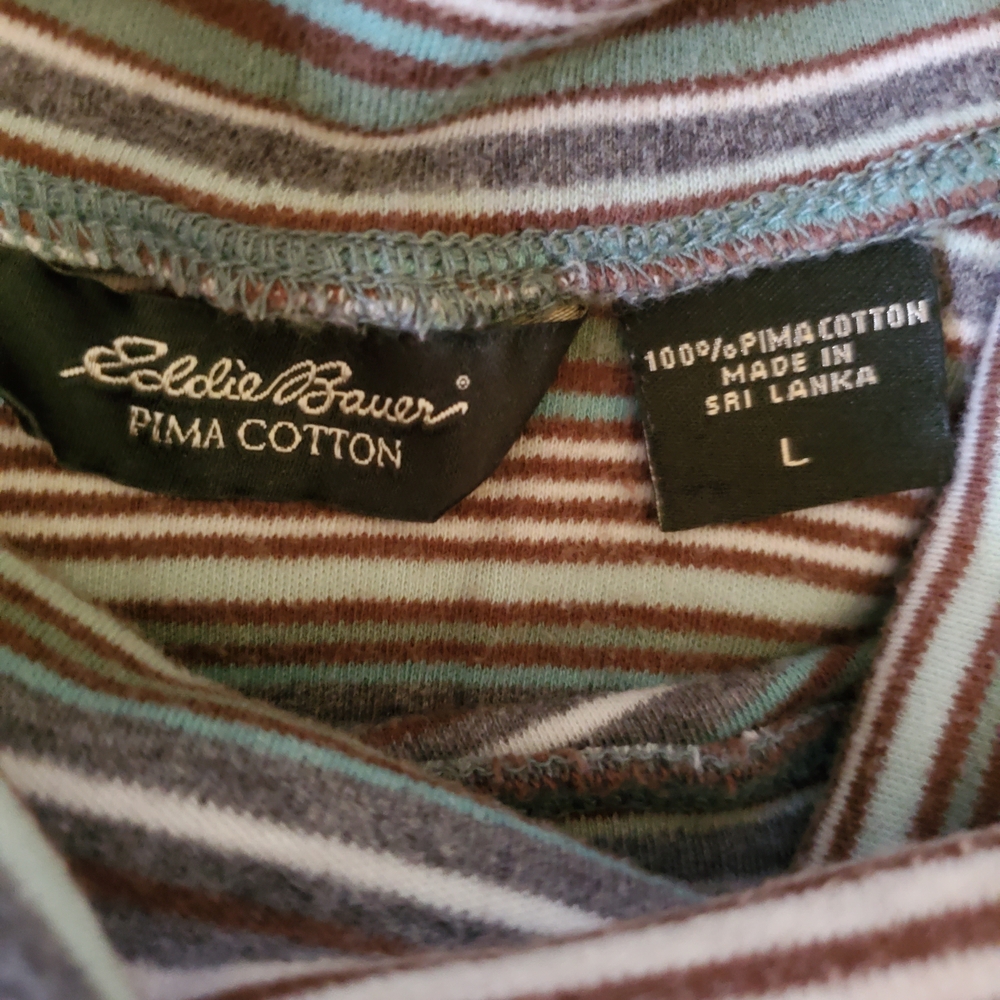 Eddie Bauer Multicolor Striped Turtleneck Knit Top. 100% Cotton. LG - Picture 3 of 3